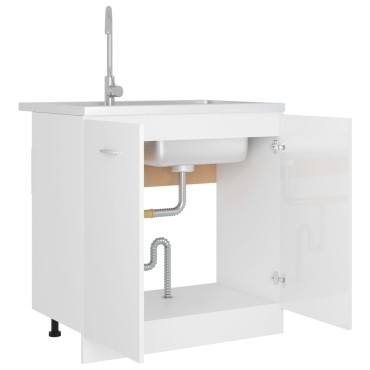 vidaXL Ντουλάπι Νεροχύτη Lyon Γυαλιστερό Λευκό 80x46x81,5cm 1 τεμ.