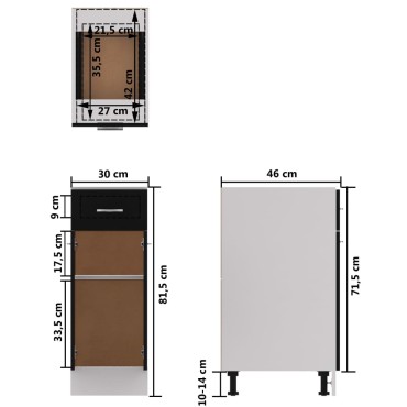 vidaXL Ντουλάπι με Συρτάρι Lyon Μαύρο 30x46x81,5cm Επεξ. Ξύλο 1 τεμ.