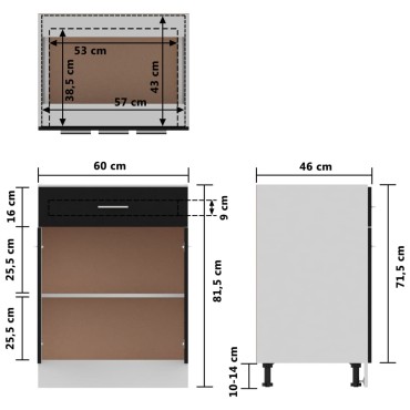 vidaXL Ντουλάπι με Συρτάρι Μαύρο 60x46x81,5cm Μοριοσανίδα 1 τεμ.