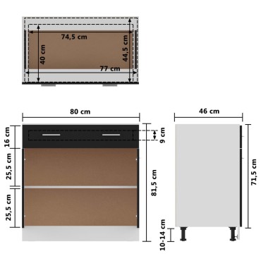 vidaXL Ντουλάπι με Συρτάρι Μαύρο 80x46x81,5cm Μοριοσανίδα 1 τεμ.