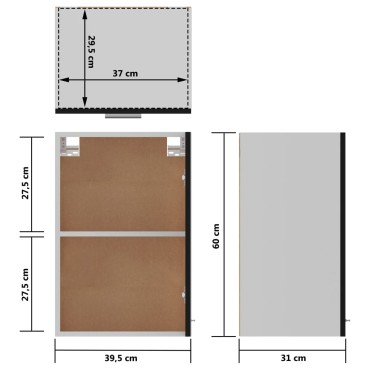 vidaXL Ντουλάπι Κρεμαστό Μαύρο 39,5x31x60cm Μοριοσανίδα 1 τεμ.