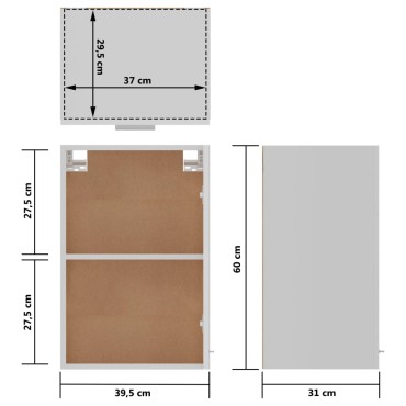 vidaXL Ντουλάπι Κρεμαστό Γυαλιστερό Λευκό 39,5x31x60cm Μοριοσανίδα 1 τεμ.