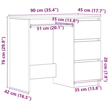 vidaXL Γραφείο Γυαλιστερό Λευκό 90x45x76cm από Επεξ. Ξύλο 1 τεμ.