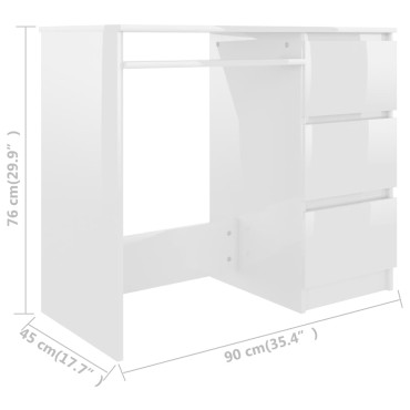 vidaXL Γραφείο Γυαλιστερό Λευκό 90x45x76cm από Επεξ. Ξύλο 1 τεμ.