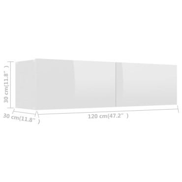 vidaXL Έπιπλο Τηλεόρασης Γυαλιστερό Λευκό 120x30x30cm από Επεξ. Ξύλο
