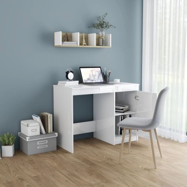 vidaXL Γραφείο Γυαλιστερό Λευκό 100x50x76cm από Επεξ. Ξύλο 1 τεμ.