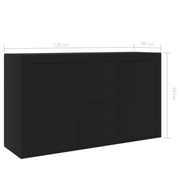 vidaXL Μπουφές Μαύρος 120x36x69cm από Επεξ. Ξύλο 1 τεμ.