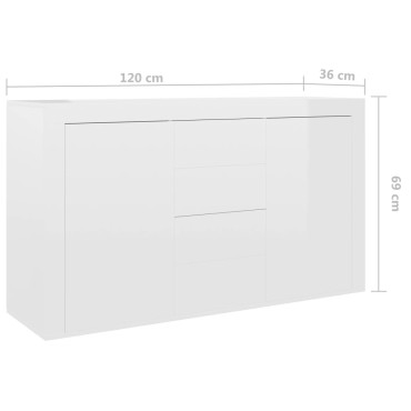 vidaXL Μπουφές Γυαλιστερό Λευκό 120x36x69cm από Επεξ. Ξύλο 1 τεμ.