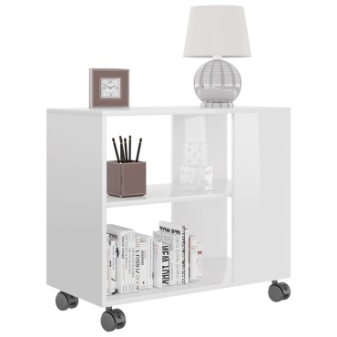 vidaXL Τραπέζι Βοηθητικό Γυαλιστ.Λευκό 70x35x55cm Επεξεργασμένο Ξύλο 1 τεμ.