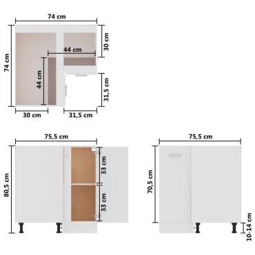 vidaXL Ντουλάπι Δαπέδου Γωνιακό Λευκό 75,5x75,5x81,5cm Μοριοσανίδα 1 τεμ.