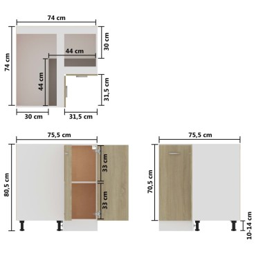 vidaXL Ντουλάπι Δαπέδου Γωνιακό Lyon Sonoma Δρυς 75,5x75,5x81,5cm 1 τεμ.