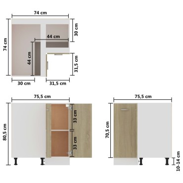 vidaXL Ντουλάπι Δαπέδου Γωνιακό Sonoma Δρυς 75,5x75,5x81,5cm 1 τεμ.