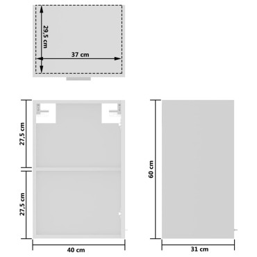 vidaXL Ντουλάπι Κρεμαστό με Τζάμι Λευκό 40x31x60cm Μοριοσανίδα 1 τεμ.