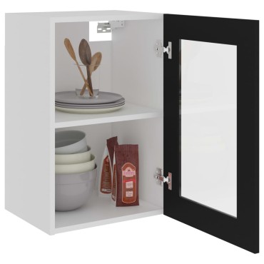vidaXL Ντουλάπι Κρεμαστό με Τζάμι Lyon Μαύρο 40x31x60cm από 1 τεμ.