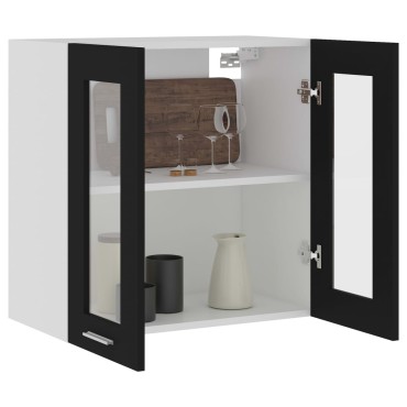 vidaXL Ντουλάπι Κρεμαστό με Τζάμι Lyon Μαύρο 60x31x60cm από 1 τεμ.