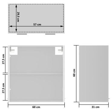 vidaXL Ντουλάπι Κρεμαστό με Τζάμι Γυαλ. Λευκό 60x31x60cm Μοριοσανίδα 1 τεμ.