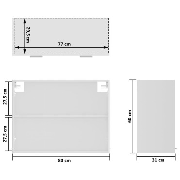 vidaXL Ντουλάπι Κρεμαστό με Τζάμι Λευκό 80x31x60cm Μοριοσανίδα 1 τεμ.