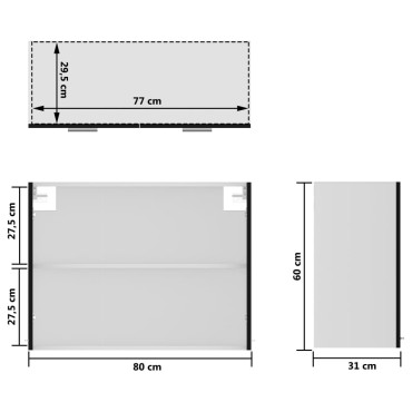 vidaXL Ντουλάπι Κρεμαστό με Τζάμι Μαύρο 80x31x60cm Μοριοσανίδα 1 τεμ.