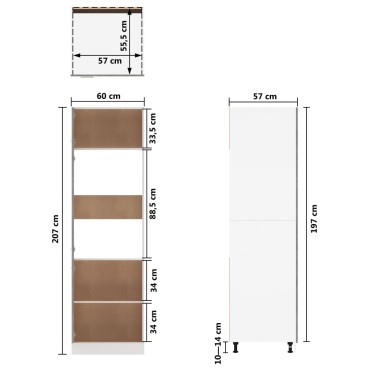 vidaXL Ντουλάπι Ψυγείου Γκρι Σκυροδέματος 60x57x207cm Μοριοσανίδα 1 τεμ.