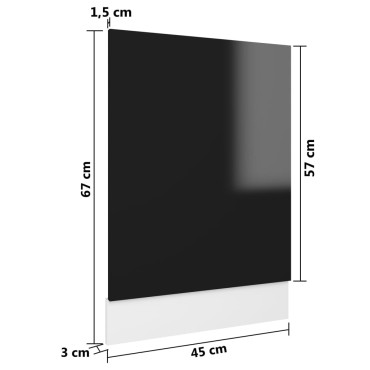 vidaXL Πρόσοψη Πλυντηρίου Πιάτων Γυαλ. Μαύρο 45x3x67cm Μοριοσανίδα 1 τεμ.