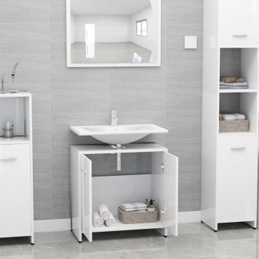vidaXL Ντουλάπι Νιπτήρα Γυαλιστερό Λευκό 60x33x61cm Επεξ. Ξύλο 1 τεμ.