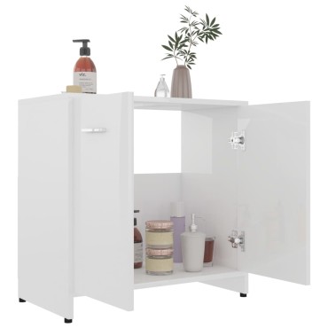 vidaXL Ντουλάπι Νιπτήρα Γυαλιστερό Λευκό 60x33x61cm Επεξ. Ξύλο 1 τεμ.