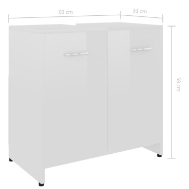 vidaXL Ντουλάπι Νιπτήρα Γυαλιστερό Λευκό 60x33x61cm Επεξ. Ξύλο 1 τεμ.