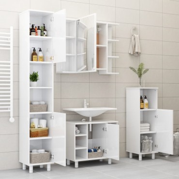 vidaXL Στήλη Μπάνιου Γυαλιστερό Λευκό 30x30x95cm από Επεξ. Ξύλο 1 τεμ.