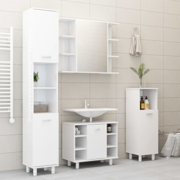 vidaXL Στήλη Μπάνιου Γυαλιστερό Λευκό 30x30x179cm Επεξ. Ξύλο 1 τεμ.
