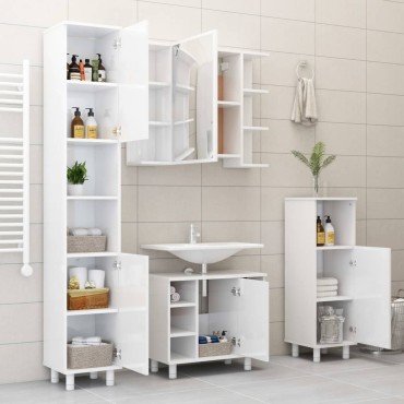 vidaXL Στήλη Μπάνιου Γυαλιστερό Λευκό 30x30x179cm Επεξ. Ξύλο 1 τεμ.