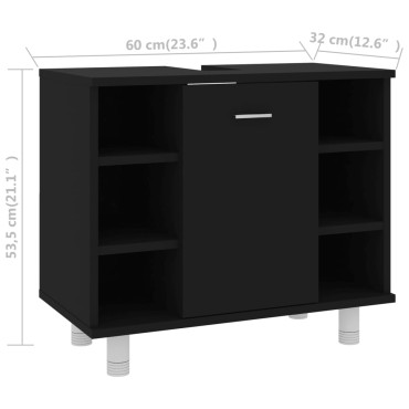 vidaXL Ντουλάπι Νιπτήρα Μαύρο 60x32x53,5cm Επεξ. Ξύλο 1 τεμ.