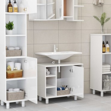 vidaXL Ντουλάπι Νιπτήρα Γυαλιστερό Λευκό 60x32x53,5cm Επεξ. Ξύλο 1 τεμ.
