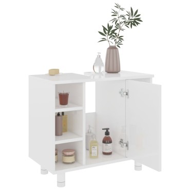 vidaXL Ντουλάπι Νιπτήρα Γυαλιστερό Λευκό 60x32x53,5cm Επεξ. Ξύλο 1 τεμ.