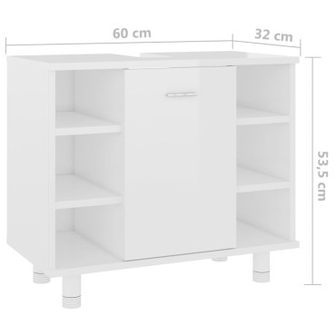 vidaXL Ντουλάπι Νιπτήρα Γυαλιστερό Λευκό 60x32x53,5cm Επεξ. Ξύλο 1 τεμ.