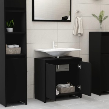 vidaXL Ντουλάπι Νιπτήρα Μαύρο 60x33x61cm από Επεξ. Ξύλο 1 τεμ.