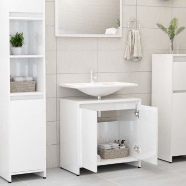 vidaXL Ντουλάπι Νιπτήρα Γυαλιστερό Λευκό 60x33x61cm Επεξ. Ξύλο 1 τεμ.