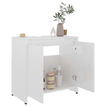 vidaXL Ντουλάπι Νιπτήρα Γυαλιστερό Λευκό 60x33x61cm Επεξ. Ξύλο 1 τεμ.