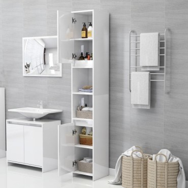 vidaXL Στήλη Μπάνιου Γυαλιστερό Λευκό 30x30x183,5cm Επεξ. Ξύλο 1 τεμ.