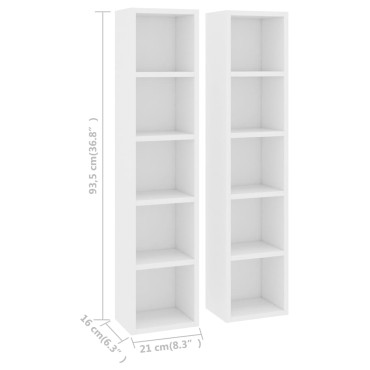 vidaXL Έπιπλα για CD 2 τεμ. Λευκά 21x16x93,5cm από Μοριοσανίδα