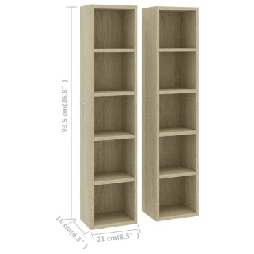 vidaXL Έπιπλα για CD 2 τεμ. Sonoma Δρυς 21x16x93,5cm από Μοριοσανίδα