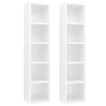 vidaXL Έπιπλα CD 2 τεμ. Γυαλιστερό Λευκό 21x16x93,5cm Μοριοσανίδα