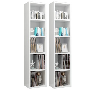 vidaXL Έπιπλα CD 2 τεμ. Γυαλιστερό Λευκό 21x16x93,5cm Μοριοσανίδα