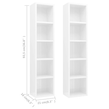 vidaXL Έπιπλα CD 2 τεμ. Γυαλιστερό Λευκό 21x16x93,5cm Μοριοσανίδα