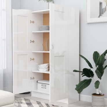 vidaXL Βιβλιοθήκη Γυαλιστερό Λευκό 82,5x30,5x150cm Επεξ. Ξύλο 1 τεμ.