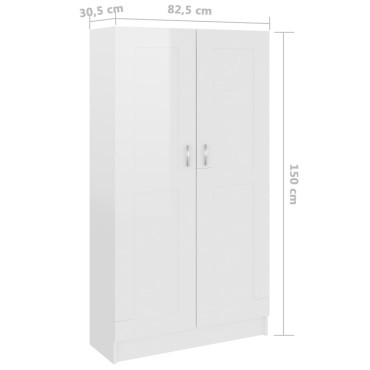 vidaXL Βιβλιοθήκη Γυαλιστερό Λευκό 82,5x30,5x150cm Επεξ. Ξύλο 1 τεμ.