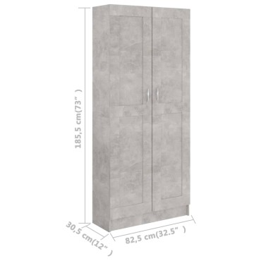 vidaXL Βιβλιοθήκη Γκρι Σκυροδέματος 82,5x30,5x185,5cm Μοριοσανίδα 1 τεμ.