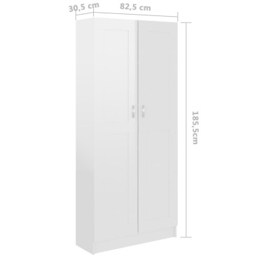 vidaXL Βιβλιοθήκη Γυαλιστερό Λευκό 82,5x30,5x185,5cm Επεξ. Ξύλο 1 τεμ.