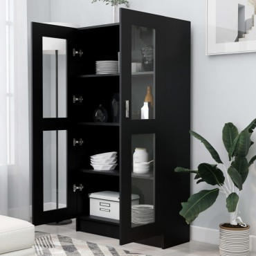 vidaXL Βιτρίνα Μαύρη 82,5x30,5x150cm Επεξ. Ξύλο 1 τεμ.