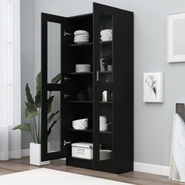 vidaXL Βιτρίνα Μαύρη 82,5x30,5x185,5cm Επεξ. Ξύλο 1 τεμ.