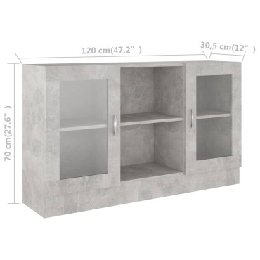 vidaXL Βιτρίνα Γκρι Σκυροδέματος 120x30,5x70cm από Επεξ. Ξύλο 1 τεμ.